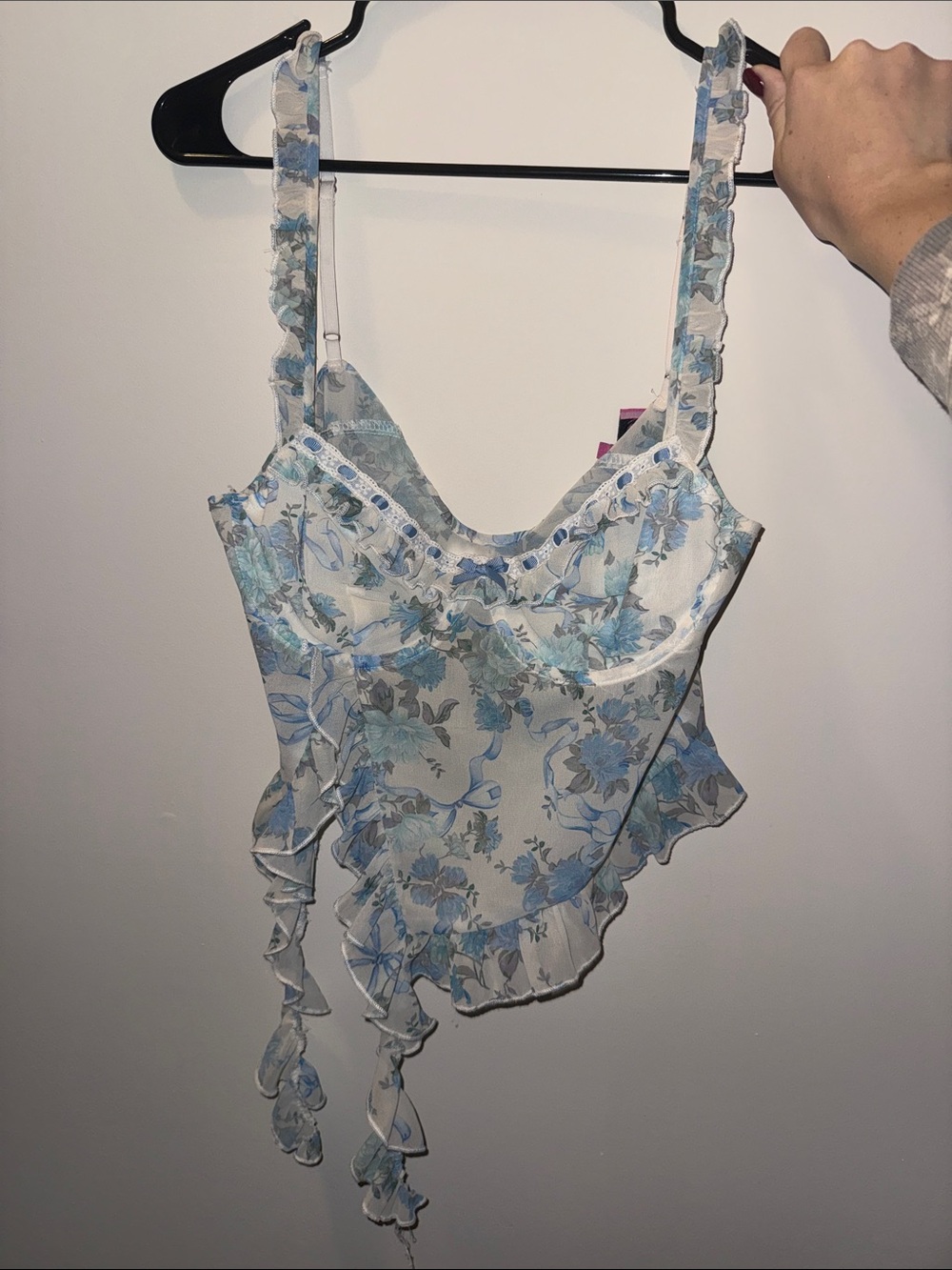Edikted Light Blue Floral Ruffle Camisole